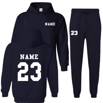 Unisex Personalised Tracksuit Hooded Sweatshirt & Jog Pants Set with Front Back and Leg Custom Text Printing